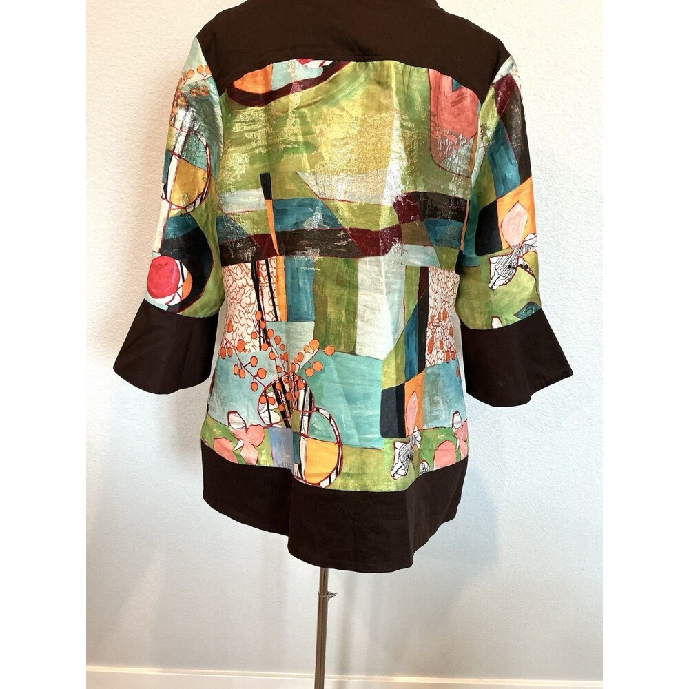 Berek Art to Wear Abstract Print Swing Jacket Metallic Accents Size Large - Picture 9 of 13